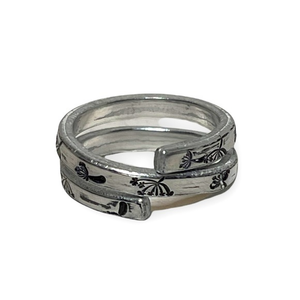 Handmade 8/9 stamped‎ dandelion silver adjustable hypoallergenic wrap ring